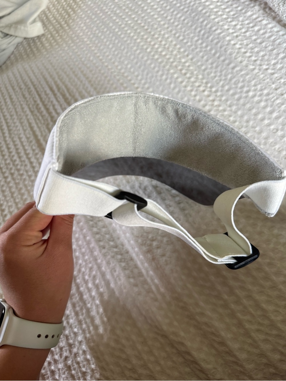 ALO Yoga White Visor with Iridescent Green and Purple Shield - Picture 2 of 5